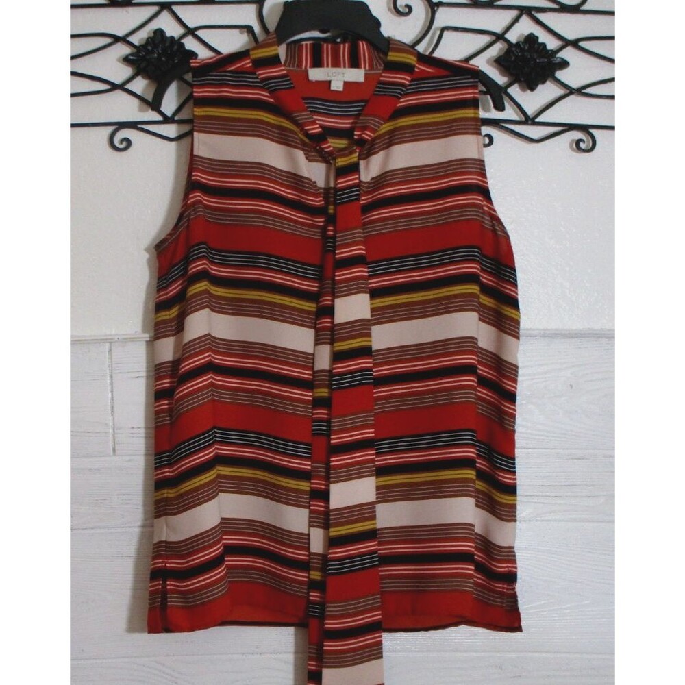 LOFT Women's Top Size M Sleeveless Multicolored Striped Round Neck